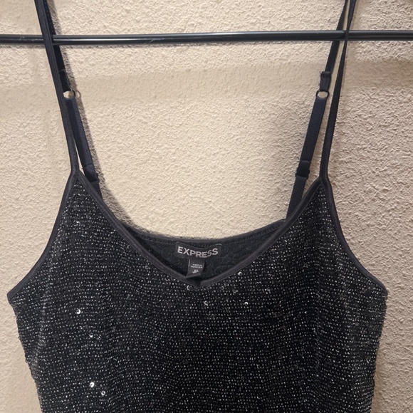 Black Sparkle Stretchy Express Spaghetti Strap tank w/ adjustable straps - Picture 3 of 7